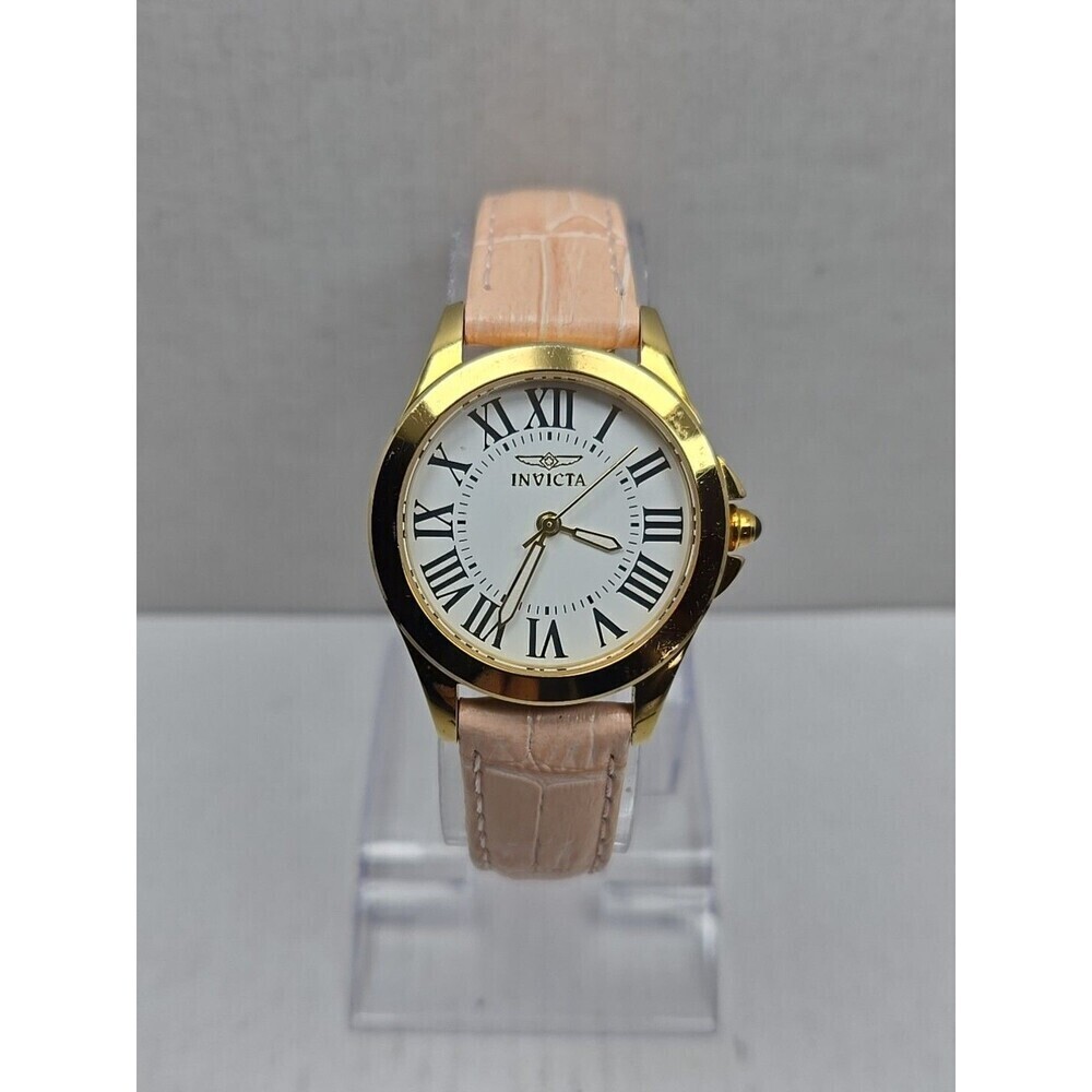 Invicta Angel 14988 Womens Gold White Roman Dial Watch New Battery Quartz Ladies